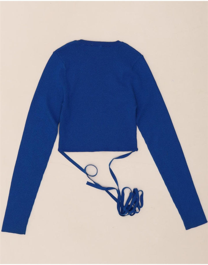 ZARA Womens Crop Top Long Sleeve UK 12 Medium Blue Viscose Vintage Zara and Second-Hand Zara from Messina Hembry 