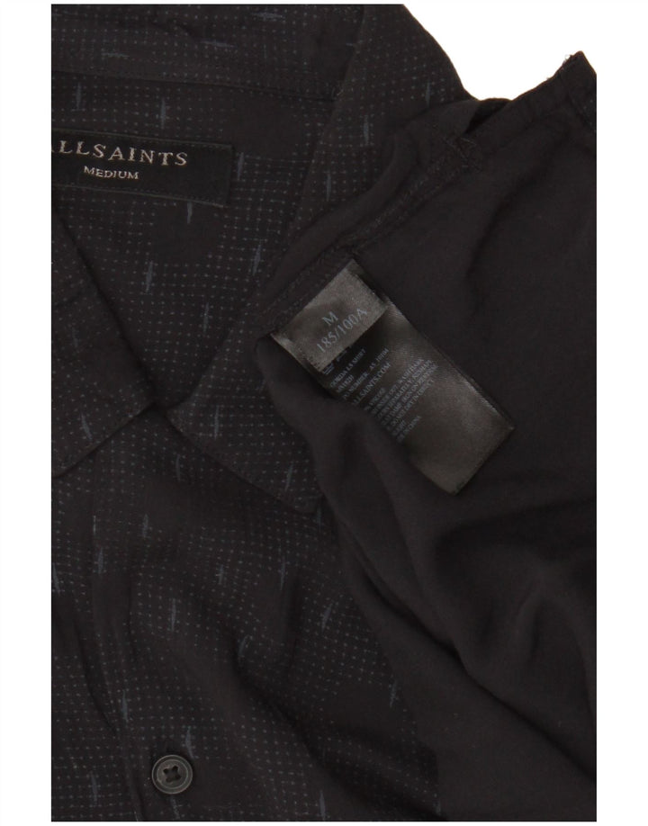 All Saints Mens Shirt Medium Black Geometric Viscose