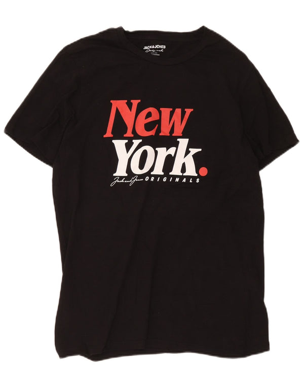 Jack & Jones Herre New York Grafisk T-Shirt Top Medium Sort Bomuld