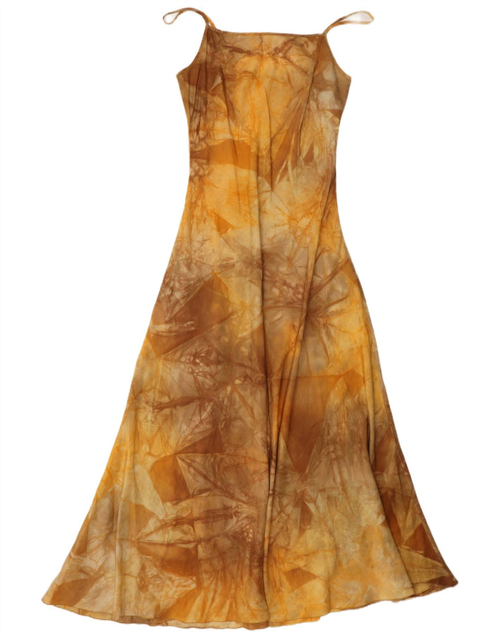 Rochie maxi slip pentru femei vintage cu model abstract IT 44 mătase maro medie