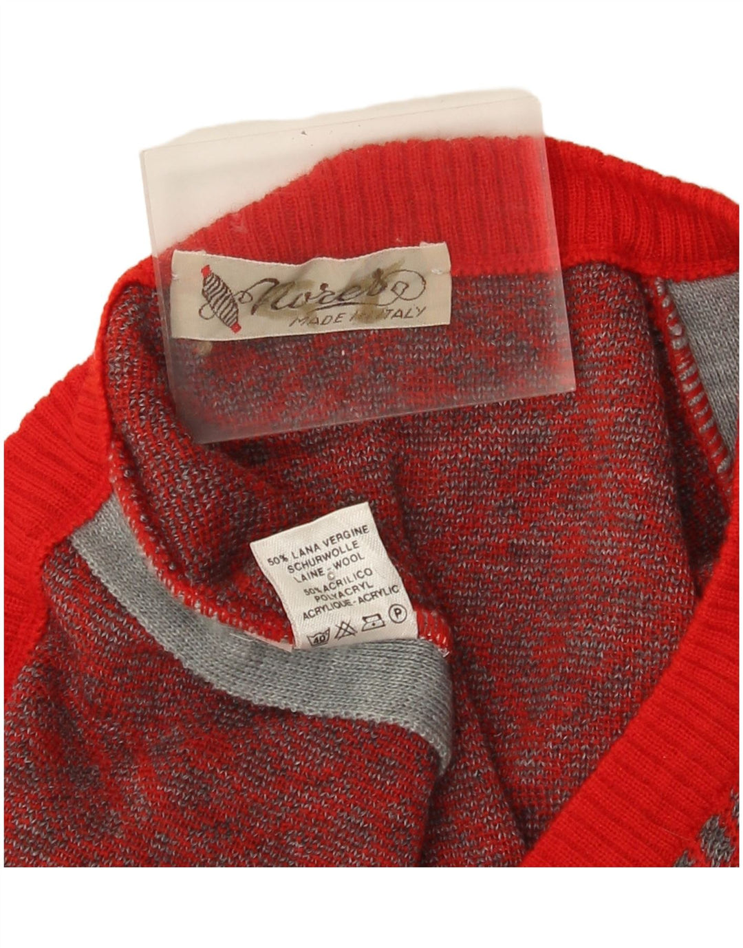 Vintage Mens Vest Tank Top Large Red Geometric Wool