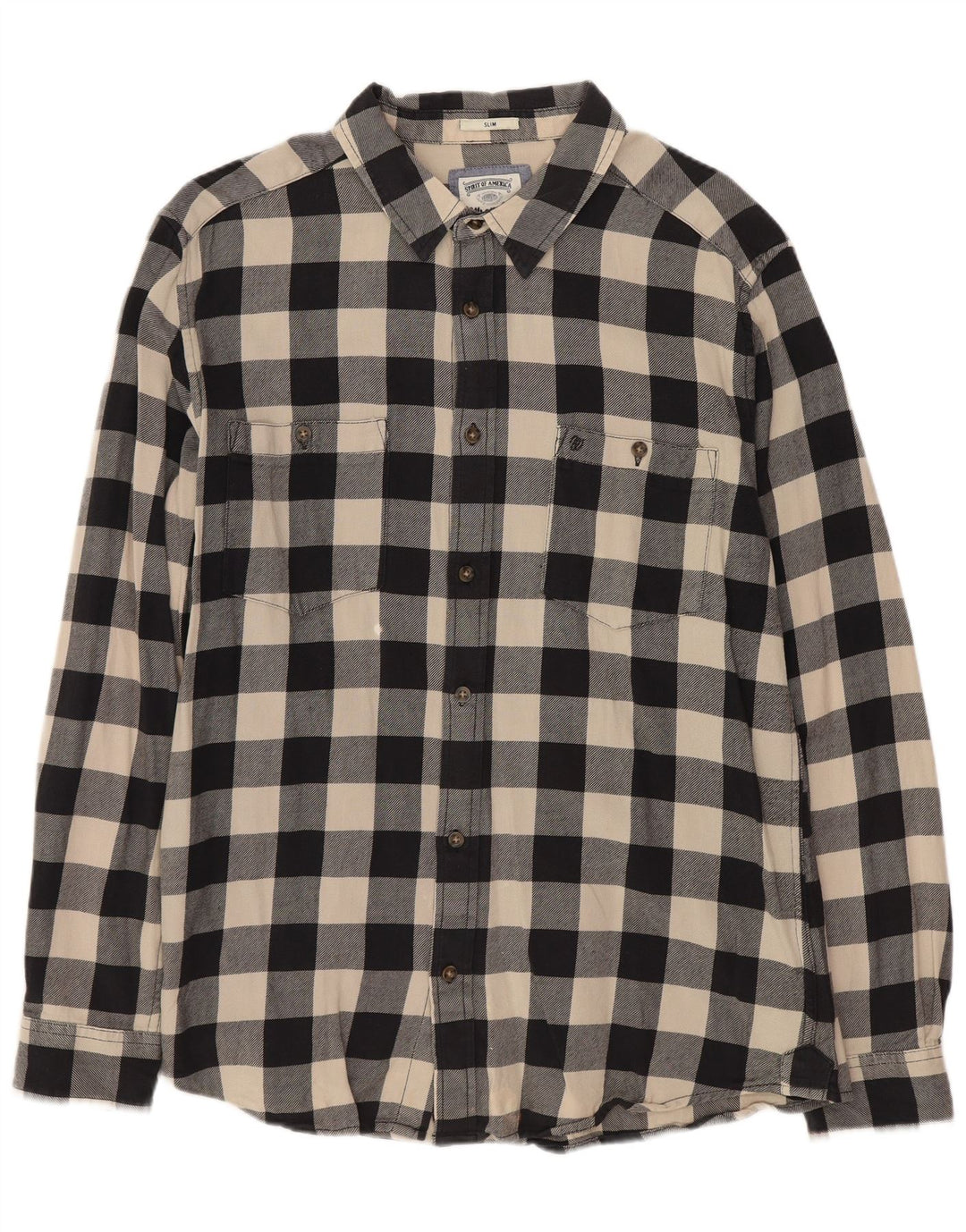WRANGLER Mens Slim Flannel Shirt XL Black Gingham Cotton