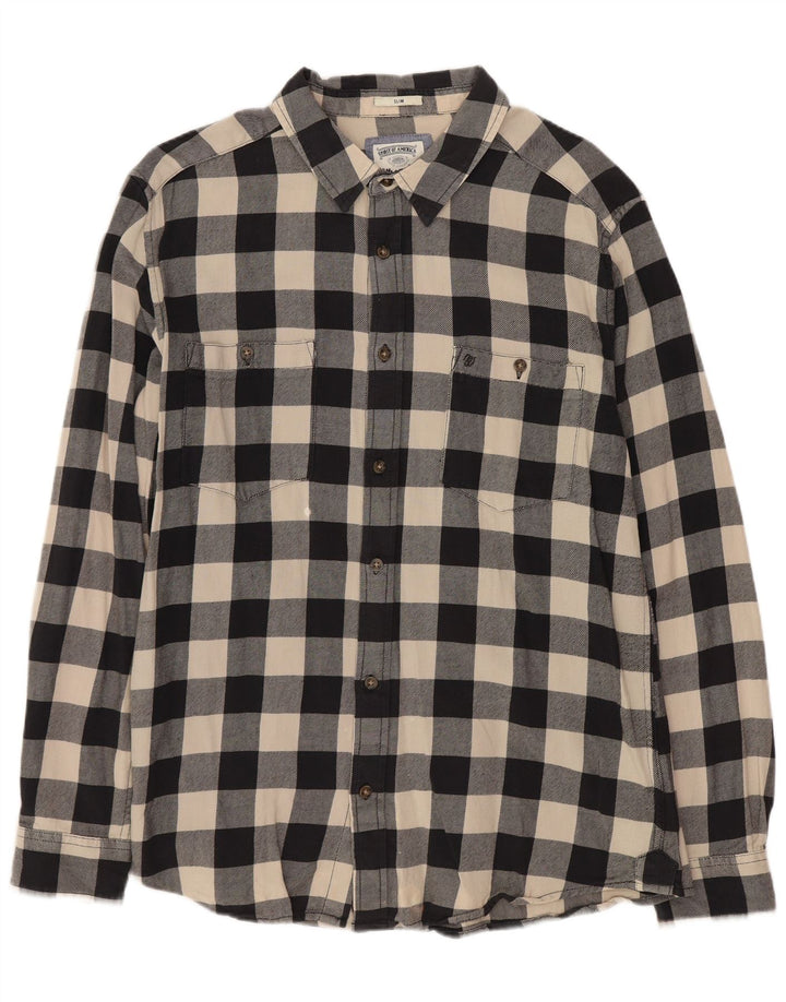 WRANGLER Mens Slim Flannel Shirt XL Black Gingham Cotton
