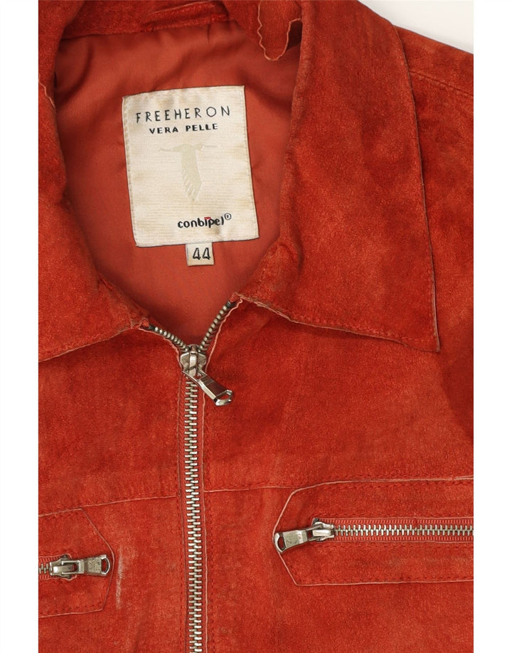 CONBIPEL Womens Leather Jacket IT 44 Medium Orange Leather