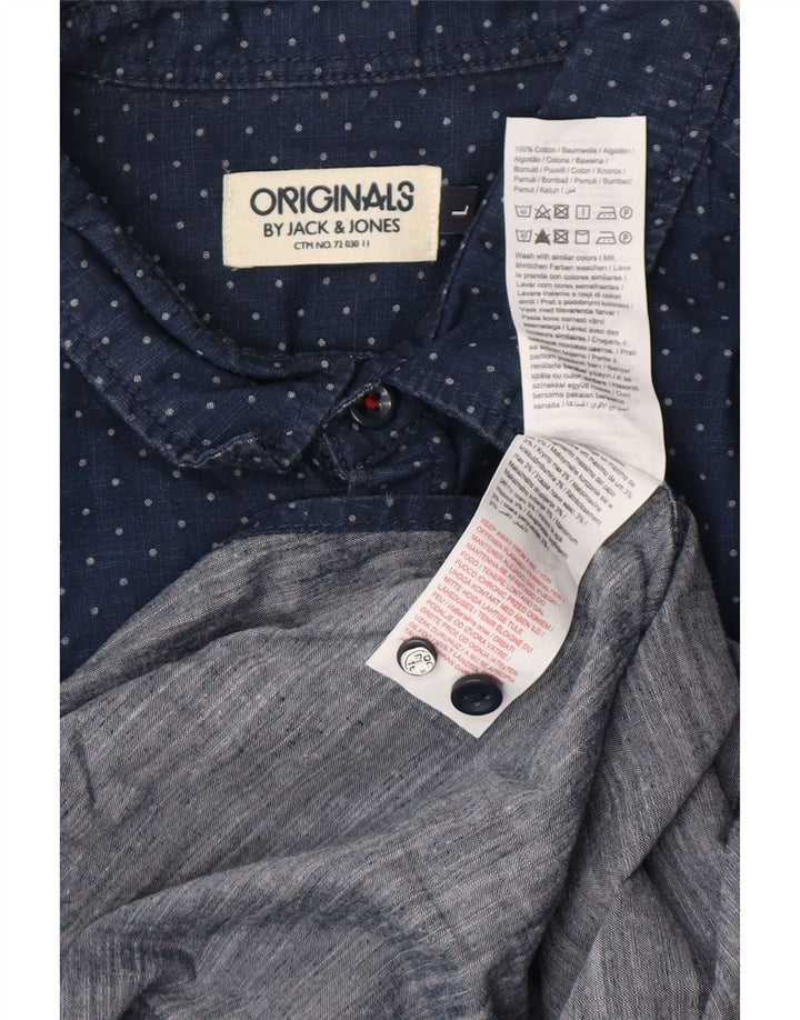 JACK & JONES Herren-Hemd, groß, marineblau gepunktete Baumwolle