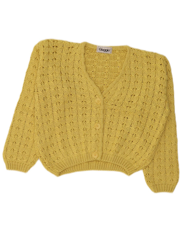 Vintage Womens Crop Cardigan Sweater UK 16 Large Yellow Cotton