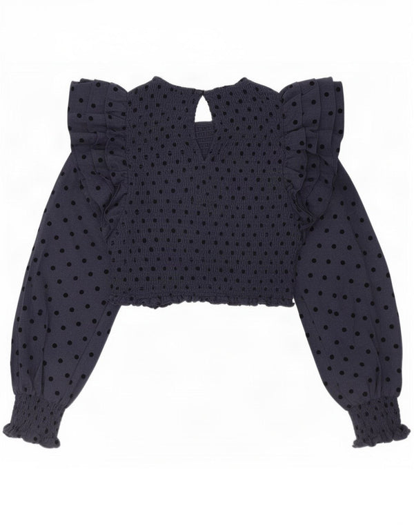 Zara Γυναικεία Crop Μπλούζα Τοπ UK 4 XS Navy Blue πουά Βαμβακερό