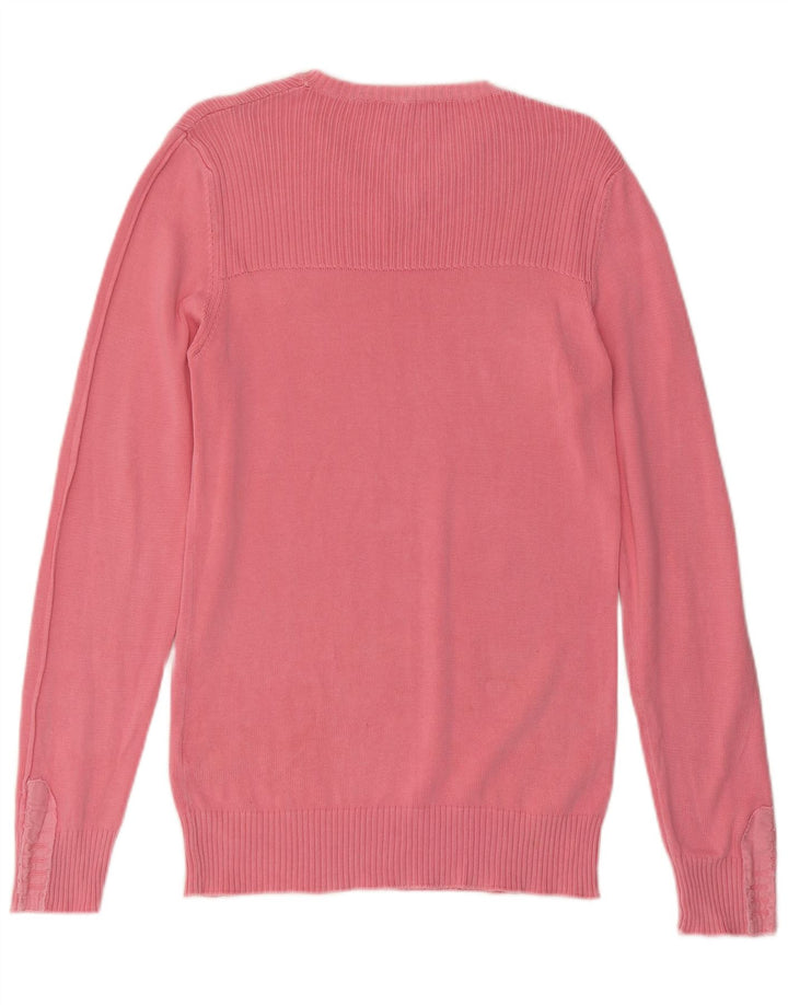 MOSCHINO Mens V-Neck Jumper Sweater Small Pink Cotton