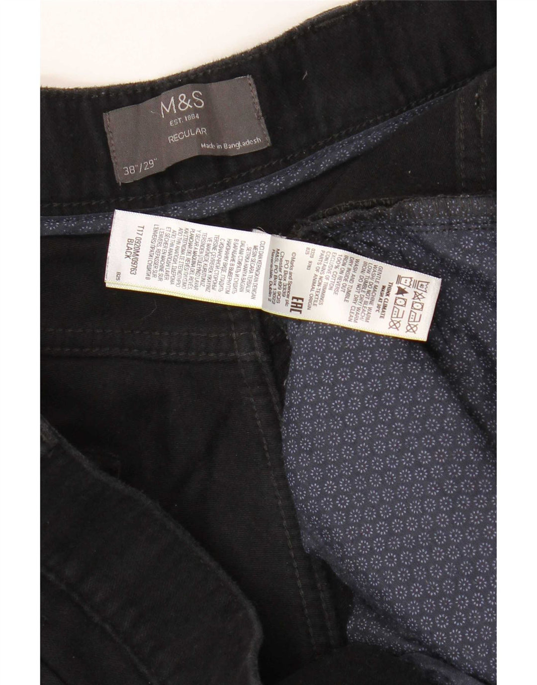 Marks & Spencer Mens Regular Fit Casual Trousers W38 L29 Black Cotton