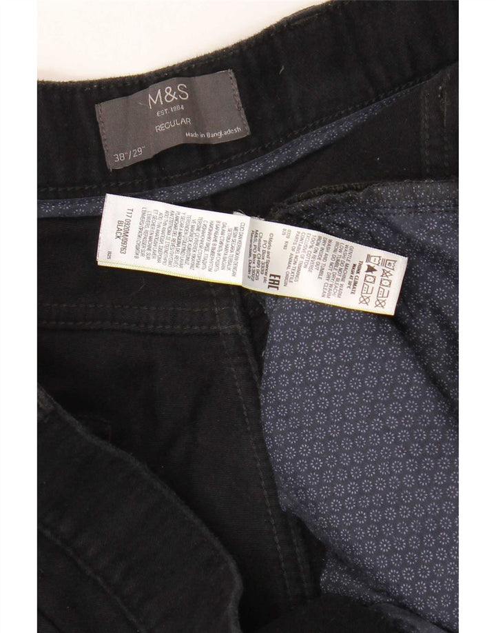 Marks & Spencer Mens Regular Fit Casual Trousers W38 L29 Black Cotton