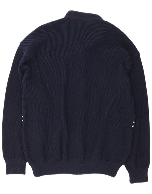 Maglione cardigan da uomo dalla vestibilità regolare Loli Wolf in lana blu navy media