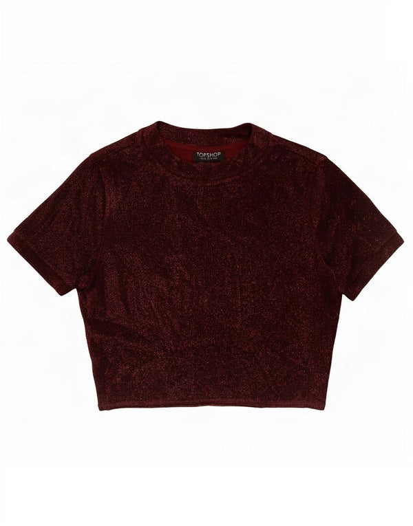 Topshop Crop-Blusenoberteil für Damen, Gr. 8, Kastanienbraun, gefleckte Viskose