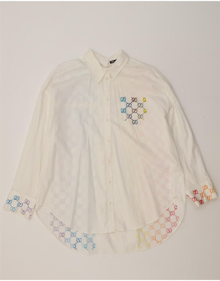 Zara Womens Oversized Shirt UK 14 Medium White Geometric Cotton