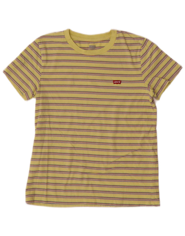 Camiseta feminina Levi's Top UK 2 2XS algodão listrado amarelo