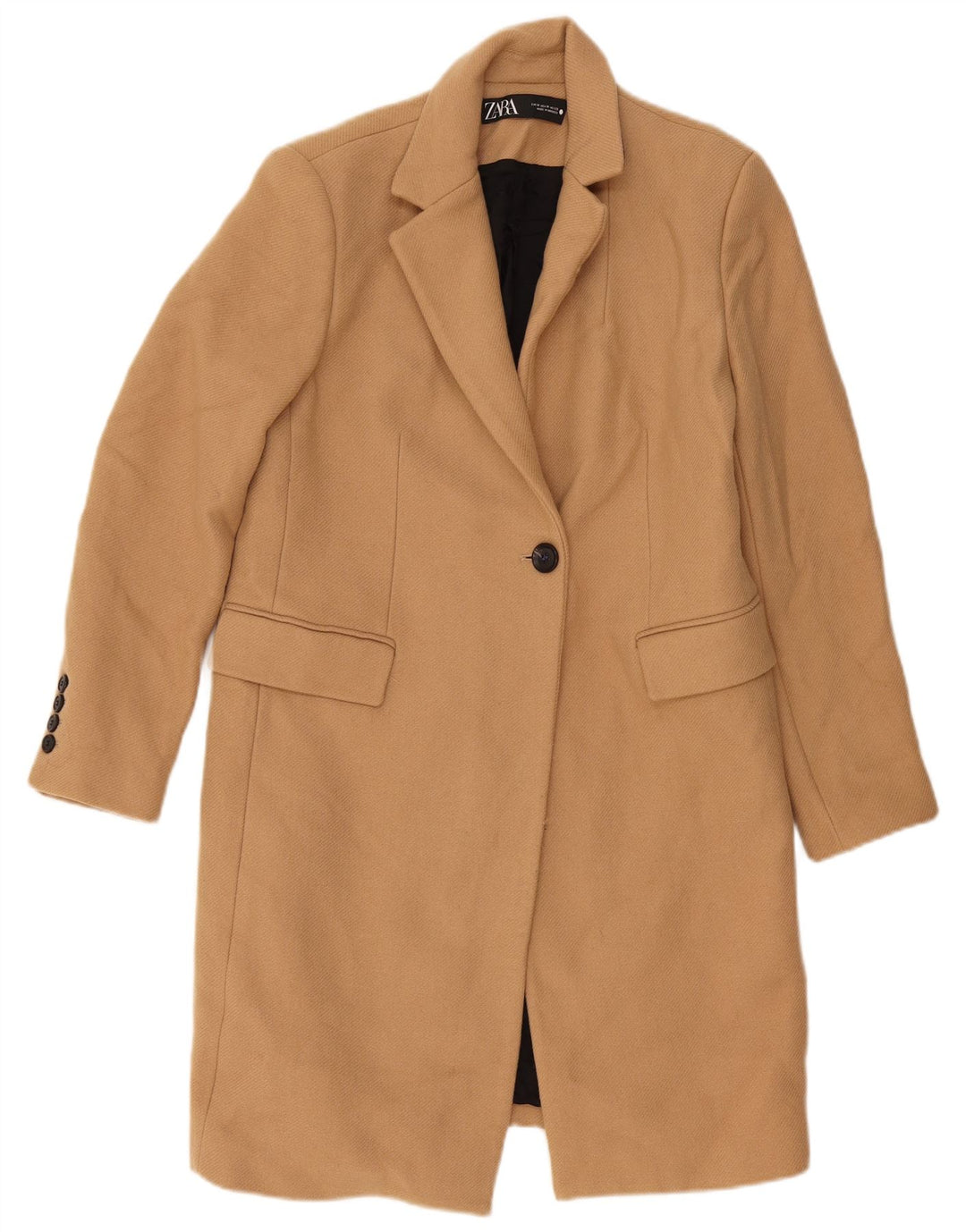Zara Dame Overfrakke UK 12 Medium Beige Uld