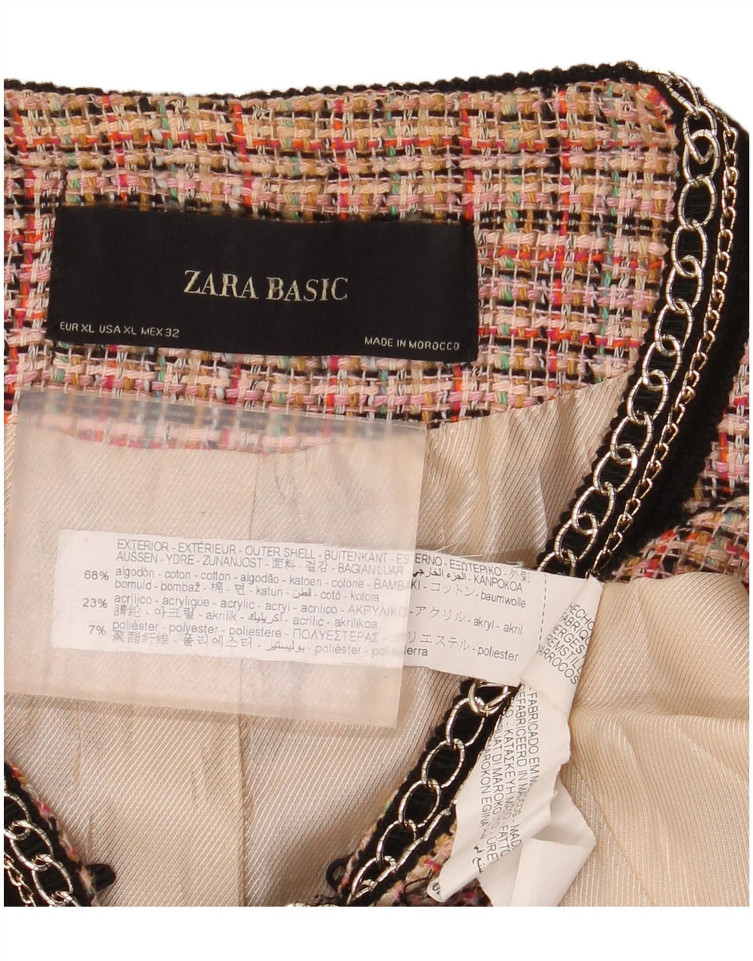 Zara Womens Blazer Jacket UK 18 XL Pink Check Cotton