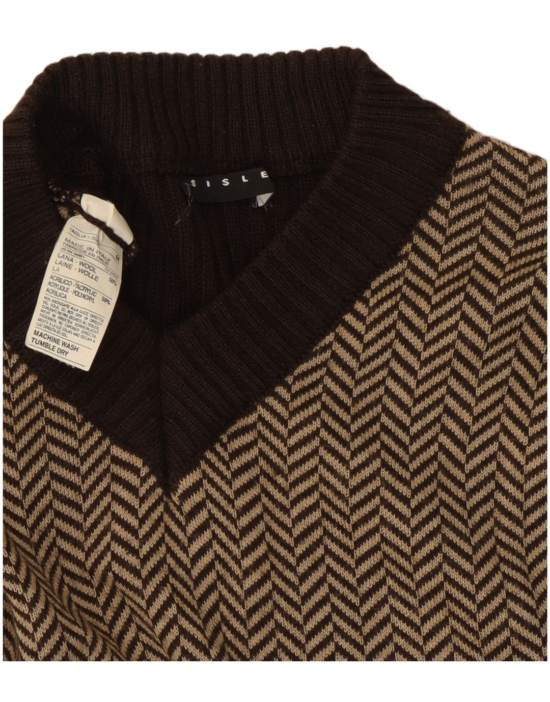Sisley Womens Vest Tank Top UK 12 Medium Brown Herringbone Wool