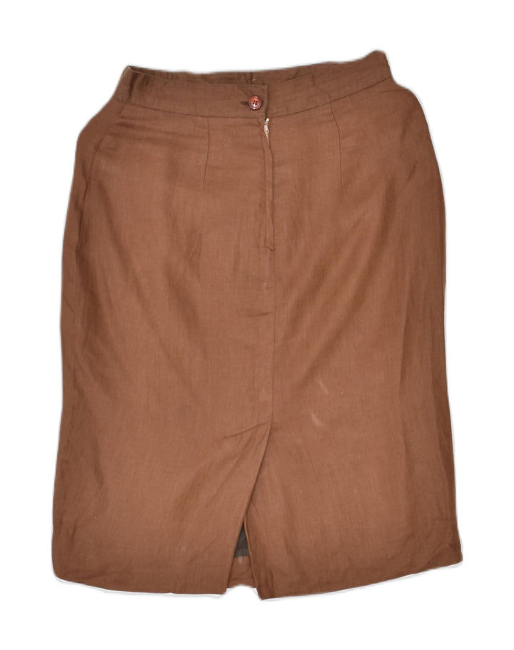 VINTAGE Womens Pencil Skirt IT 42 Medium W26 Brown Linen | Vintage | Thrift | Second-Hand | Used Clothing | Messina Hembry 