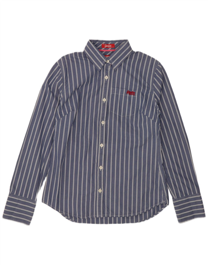 Superdry Damen-Hemd aus Baumwolle, groß, blau gestreift, klassisch