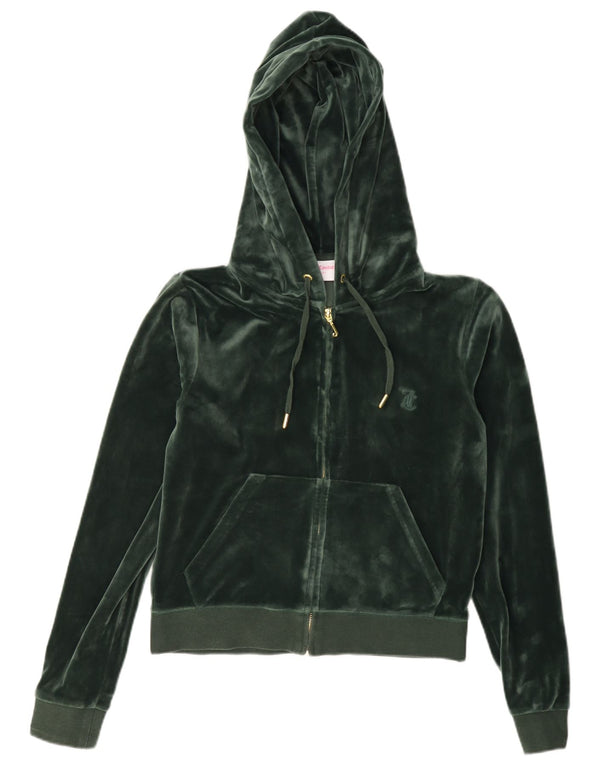 Juicy Couture Womens Crop Velour Zip Hoodie Sweater UK 14 Medium Green