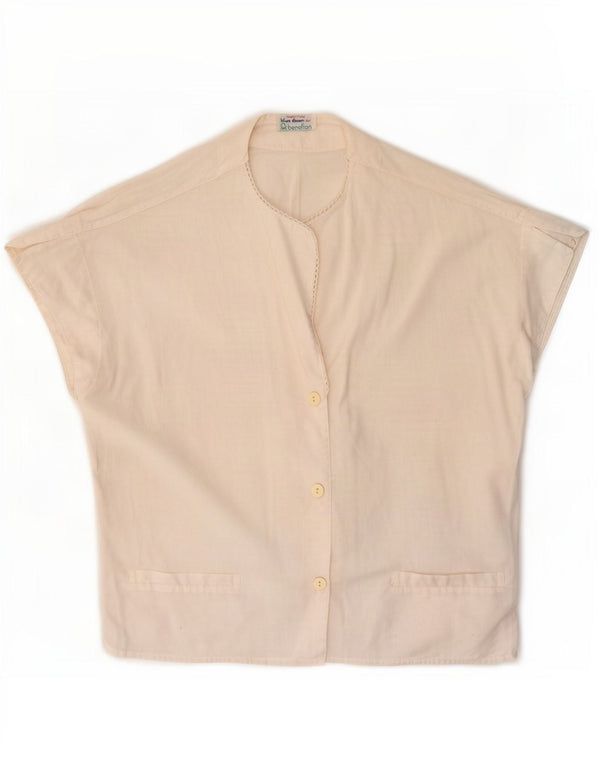 Benetton Womens Short Sleeve Shirt Blouse UK 14 Medium White Cotton