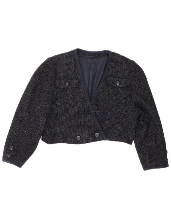 Vintage női 3/4 ujjú bolero dzseki UK 12 közepes sötétkék halszálkás