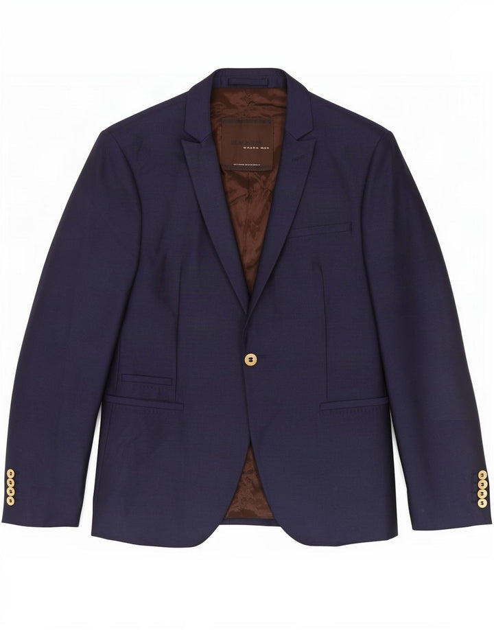 Zara Mens 1 Button Blazer Jacket EU 48 Medium Navy Blue