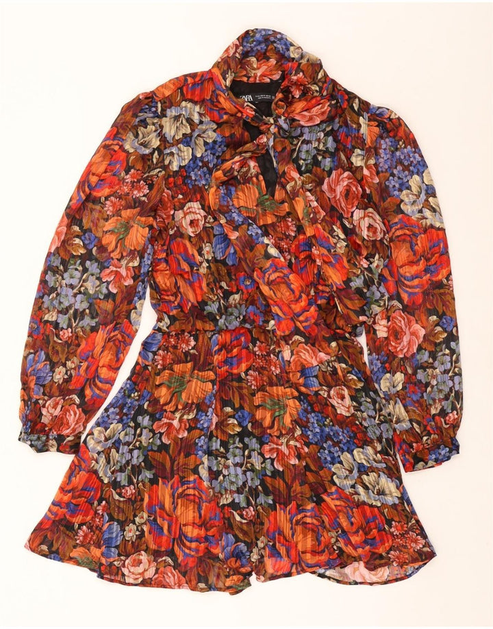 ZARA Womens Front Tie A-Line Dress UK 12 Medium Multicoloured Floral