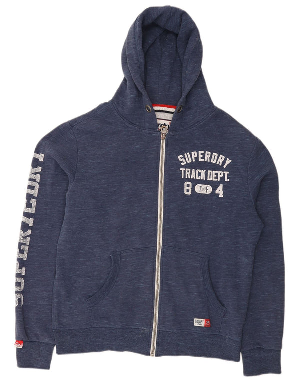 Felpa con cappuccio e zip grafica da uomo Superdry XL in cotone blu navy