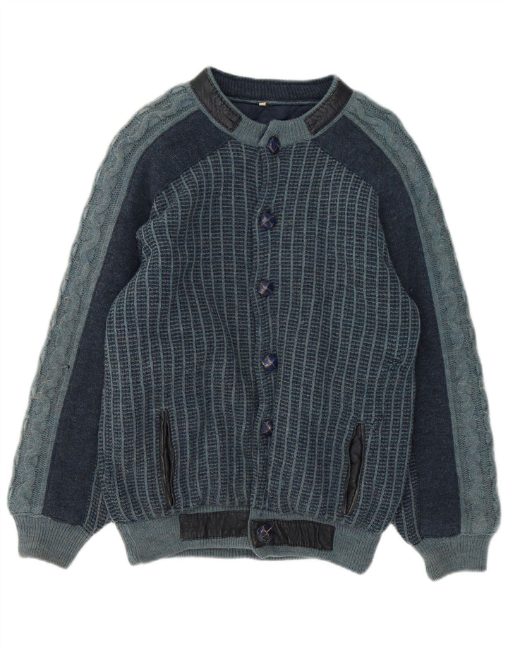 Vintage męska dzianinowa kurtka bomber IT 48, średni granatowy akryl w paski