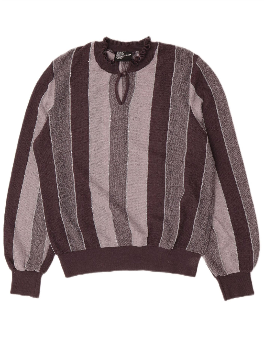 Vintage Womens Turtle Neck Jumper Sweater IT 44 Medium Grey Striped Acrylic