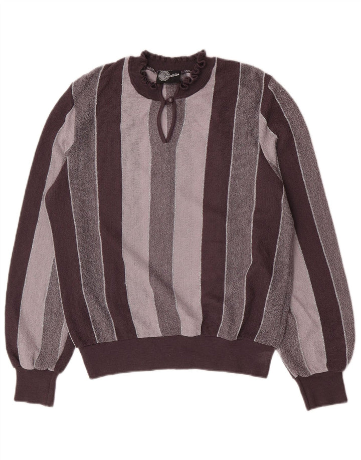 Vintage Womens Turtle Neck Jumper Sweater IT 44 Medium Grey Striped Acrylic