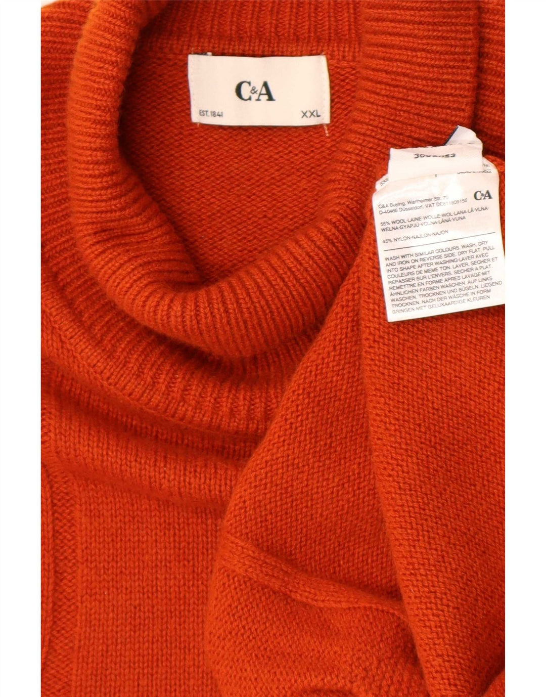 Maglione maglione a collo alto da uomo C&A 2XL lana arancione