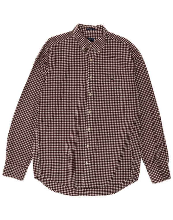 Gant Mens Shirt Size 41/42 16 1/2 Large Burgundy Gingham Cotton