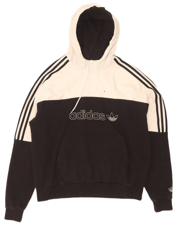 Adidas Mens Graphic Zip Neck Hoodie Jumper Large Black Colourblock Cotton