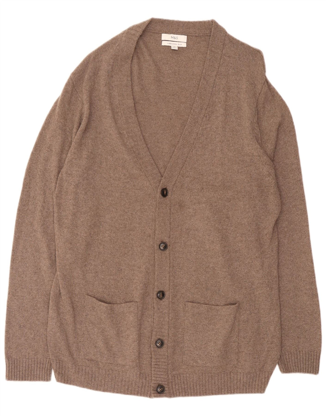 Marks & Spencer Mens Cardigan Sweater 2XL Brown Flecked Wool