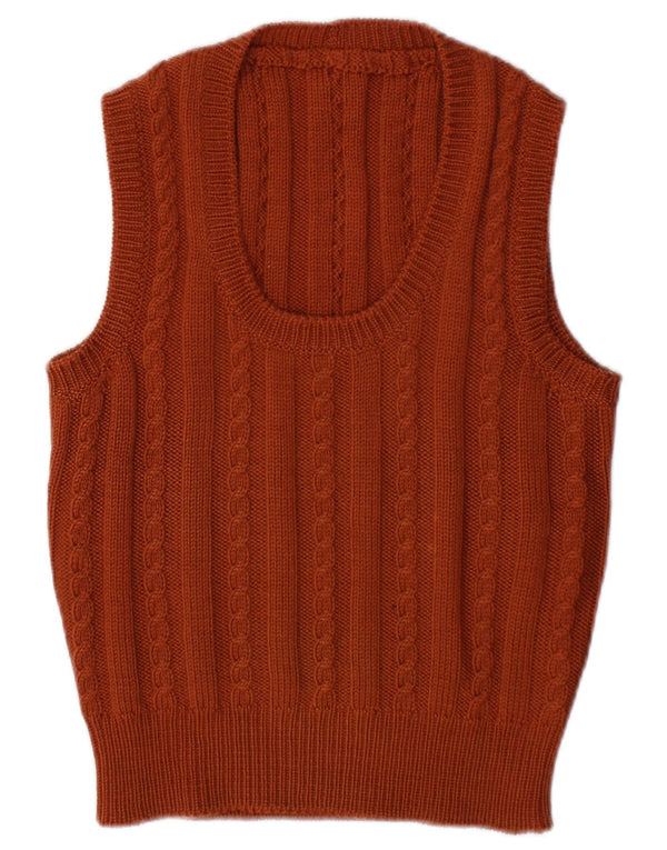 vintage Femme Gilet Débardeur UK 14 Brun Moyen