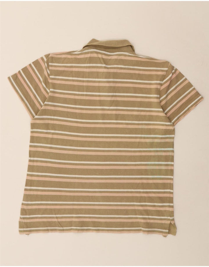 Wrangler Mens Polo Shirt Large Khaki Striped Cotton