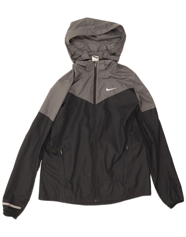 Chaqueta impermeable con capucha Nike para mujer UK 46 Grande Gris Colorblock Poliéster