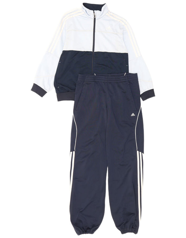 Adidas Boys Full Tracksuit 13-14 Years W32 L29 Blue Colourblock Polyester
