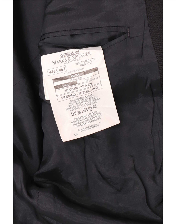 Marks & Spencer Mens 2 Button Blazer Jacket UK 42 Large Navy Blue Polyester