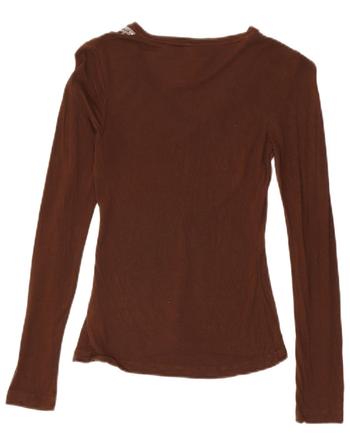 Zara Mujer Blusa Top UK 8 Small Marrón Viscosa