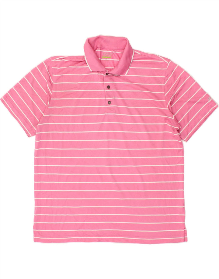 IZOD Mens Polo Shirt Large Pink Striped Polyester Vintage Izod and Second-Hand Izod from Messina Hembry 