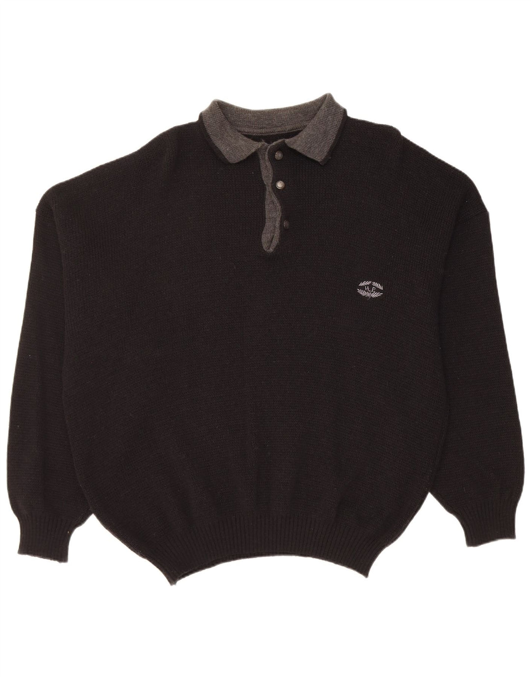 Vintage Mens Polo Neck Jumper Sweater XL Black Wool