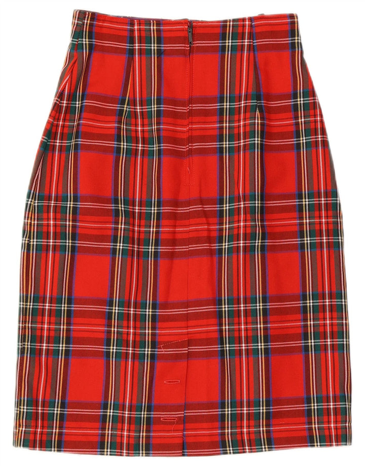 Vintage Womens Pencil Skirt UK 9/10 Small W26  Red Check Polyester