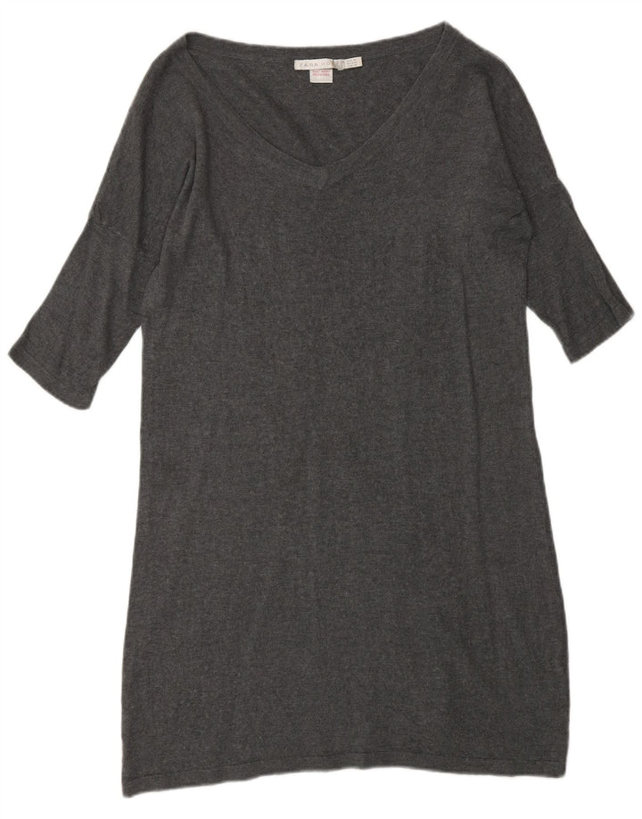 Zara Womens 3/4 Sleeve Jumper Dress UK 14 Medium Grey