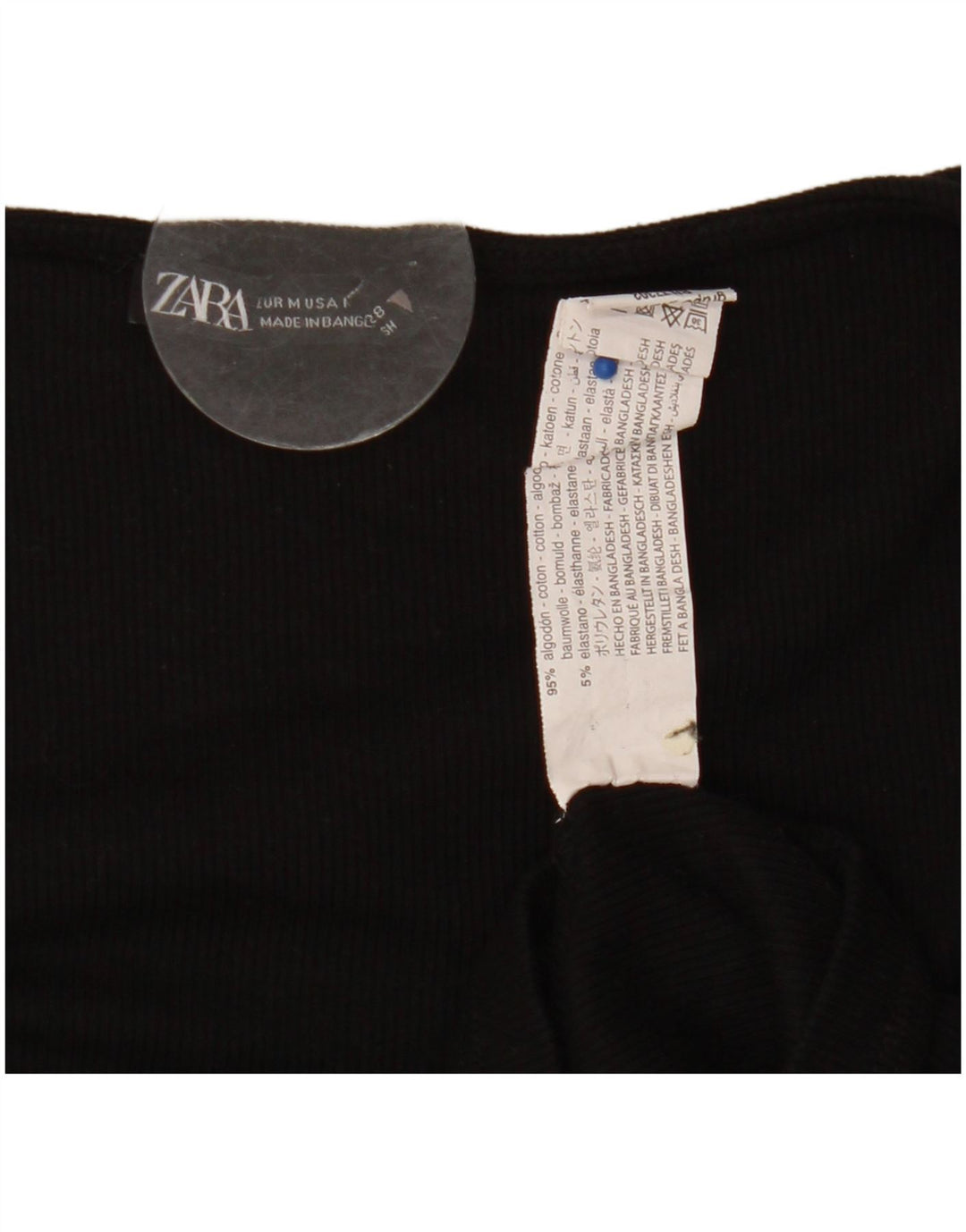 Zara Womens Crop Front Tie Top Long Sleeve UK 12 Medium Black Cotton