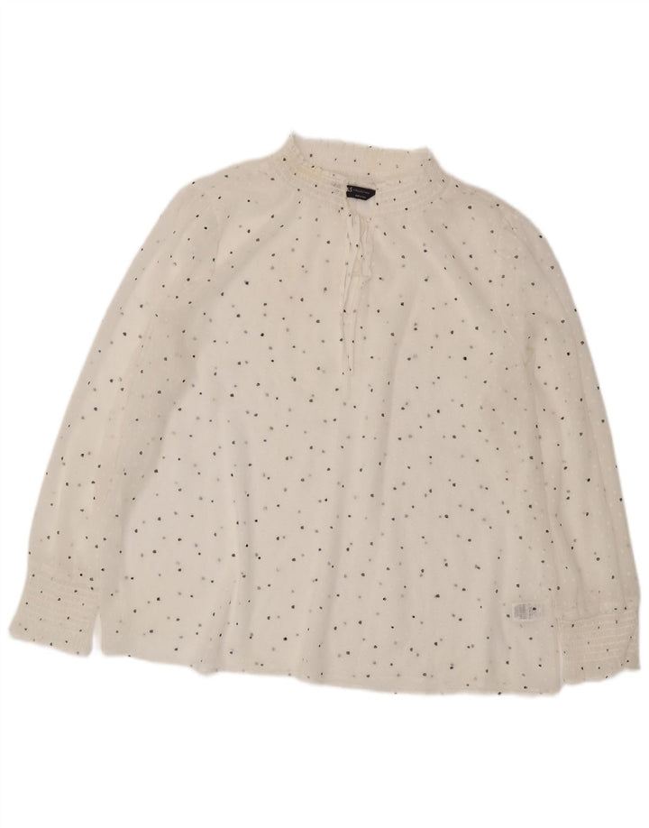 Marks & Spencer Womens Long Sleeve Blouse Top UK 18 XL White Spotted