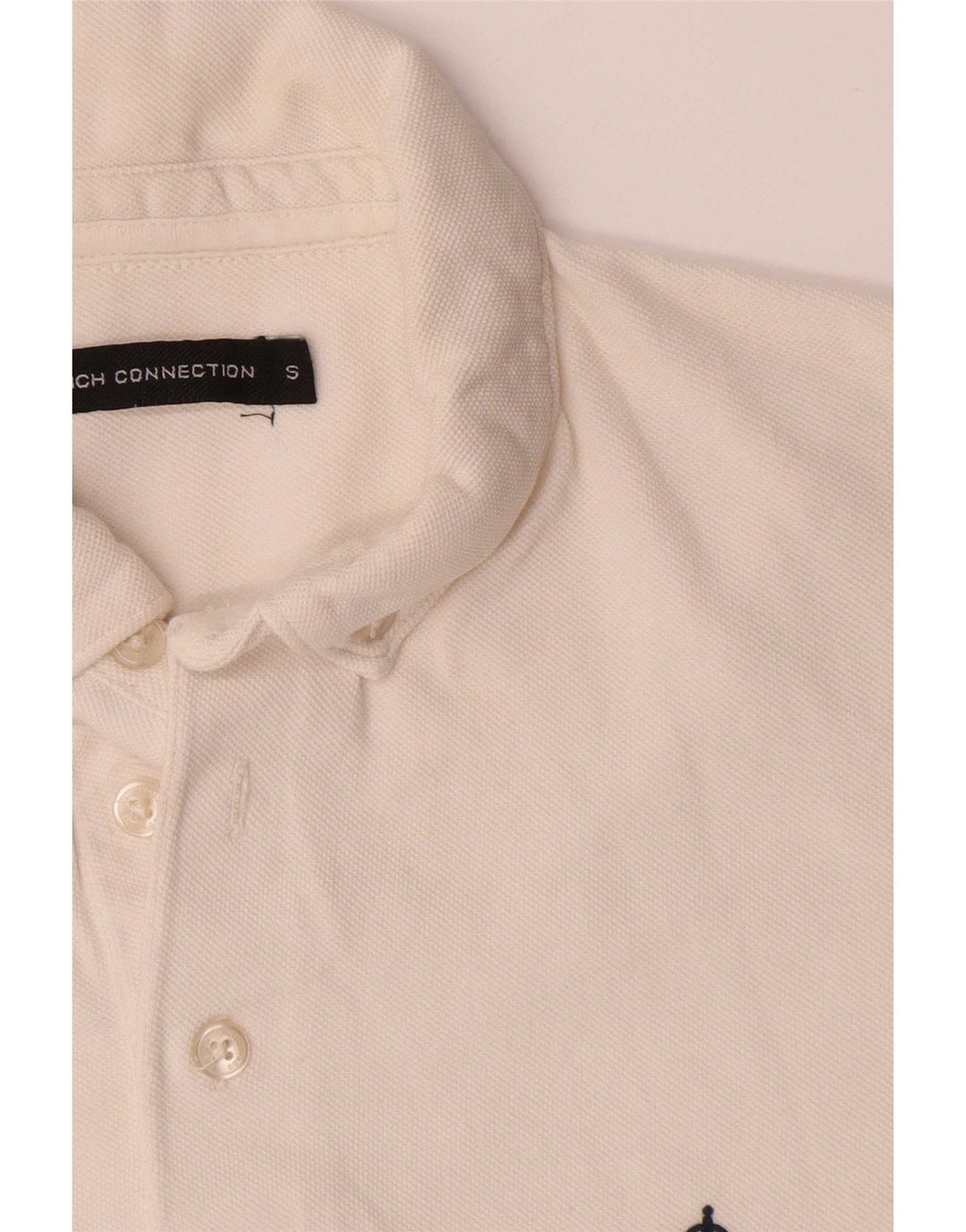 French Connection Mens Graphic Polo Shirt Small Off White Cotton