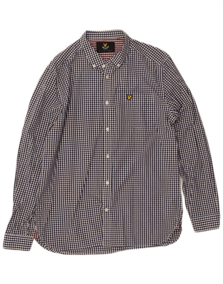 LYLE & SCOTT Mens Shirt XL Navy Blue Gingham Cotton